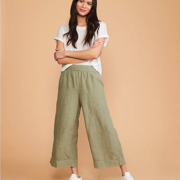 Lou & Grey Sage Green Wide-Leg Linen Pants size Medium - Picture 1 of 6